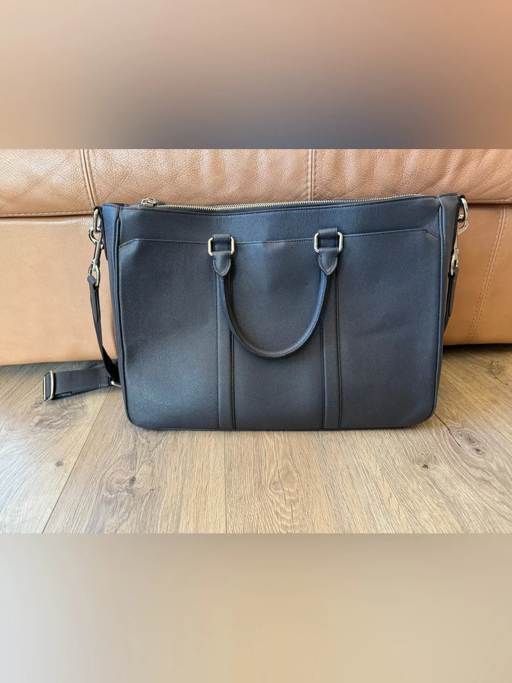 Coach Black Pebble Leather Briefcase/Computer bag with ID Tag